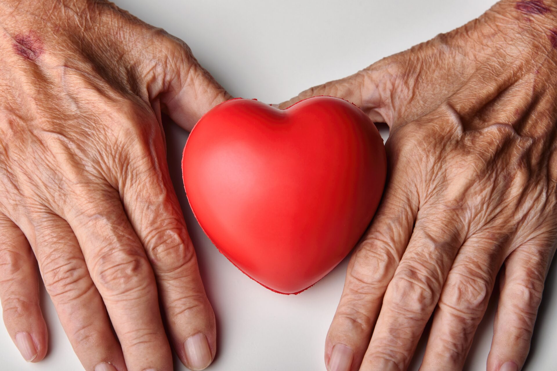 Elderly care concept, Senior people holding red heart to help and support, Family take care and nursing old people health, Healthcare insurance.